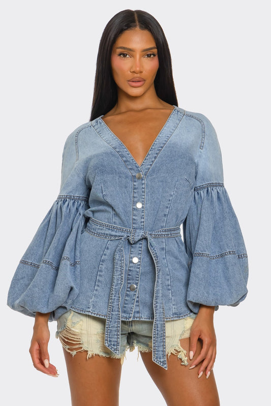 Delia Denim Puff Sleeve Top