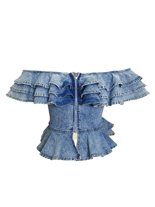 Denim Couture Ruffle Corset