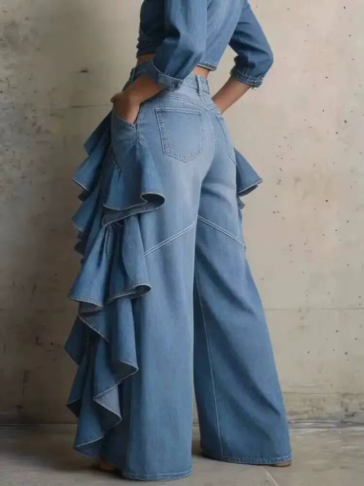 Ruffle My Denim Wide Leg Jeans *Preorder* ETA 10/12