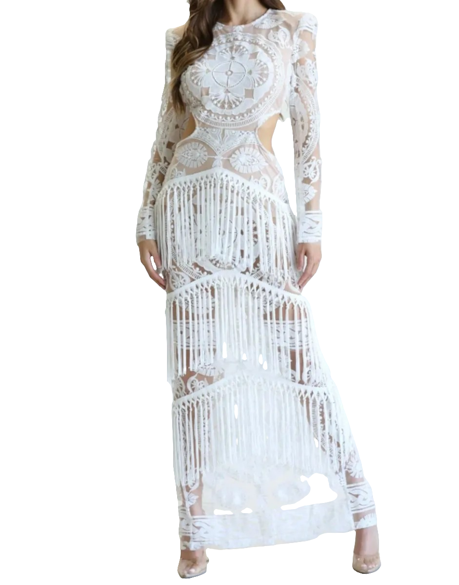Diner in Blanc Fringe Dress
