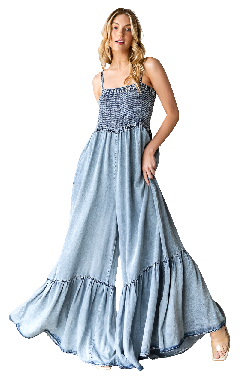 Denim Wide Leg Romper
