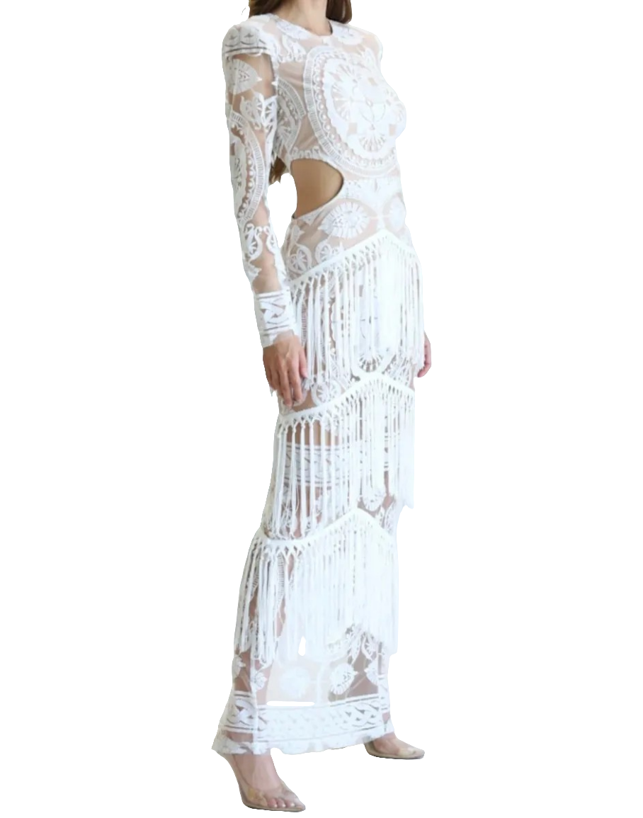 Diner in Blanc Fringe Dress