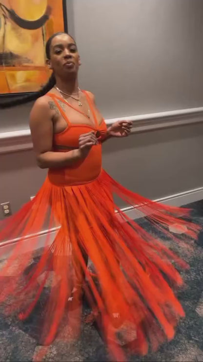 Orange Blossom Bandage Fringe Dress