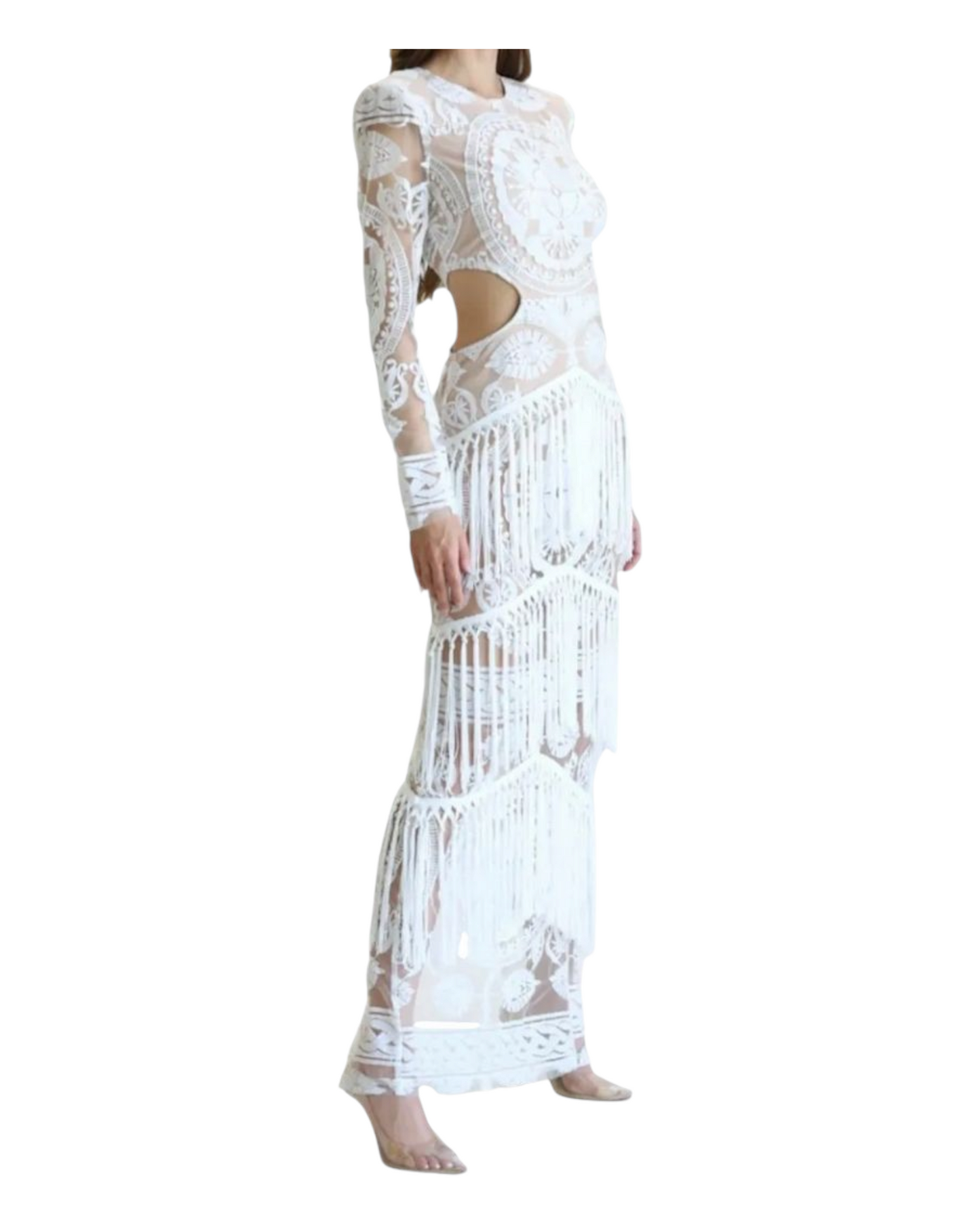 Diner in Blanc Fringe Dress