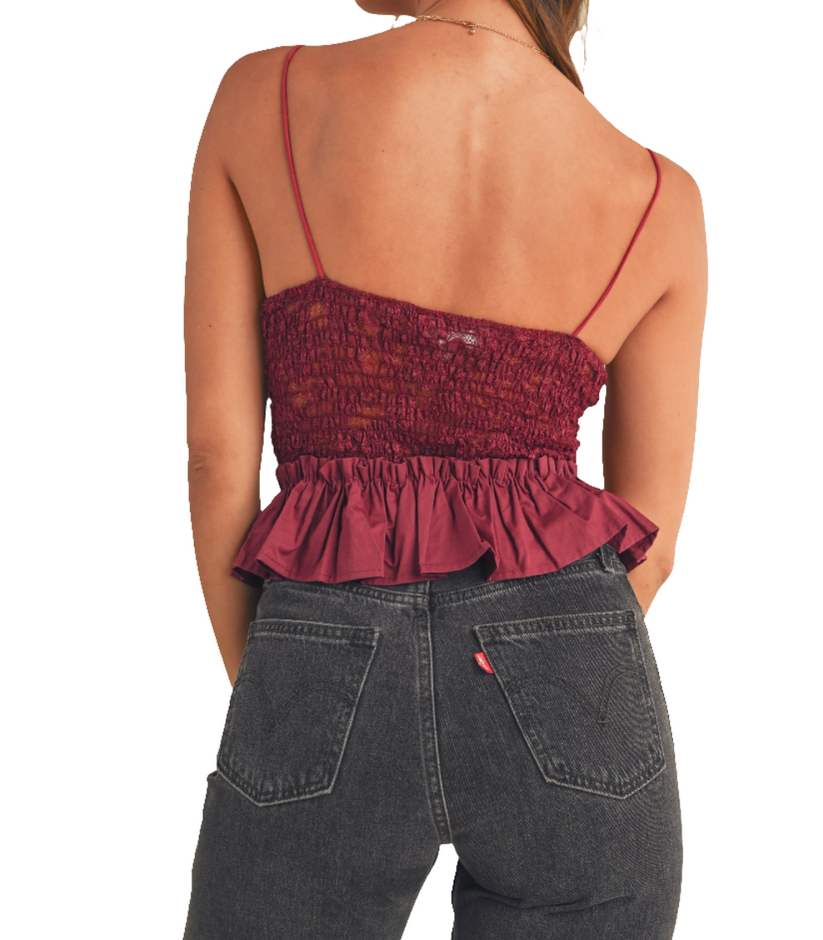 Lace & Poplin Corset Peplum Top