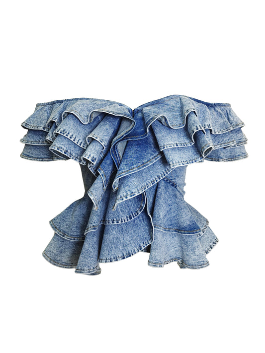 Denim Couture Ruffle Corset