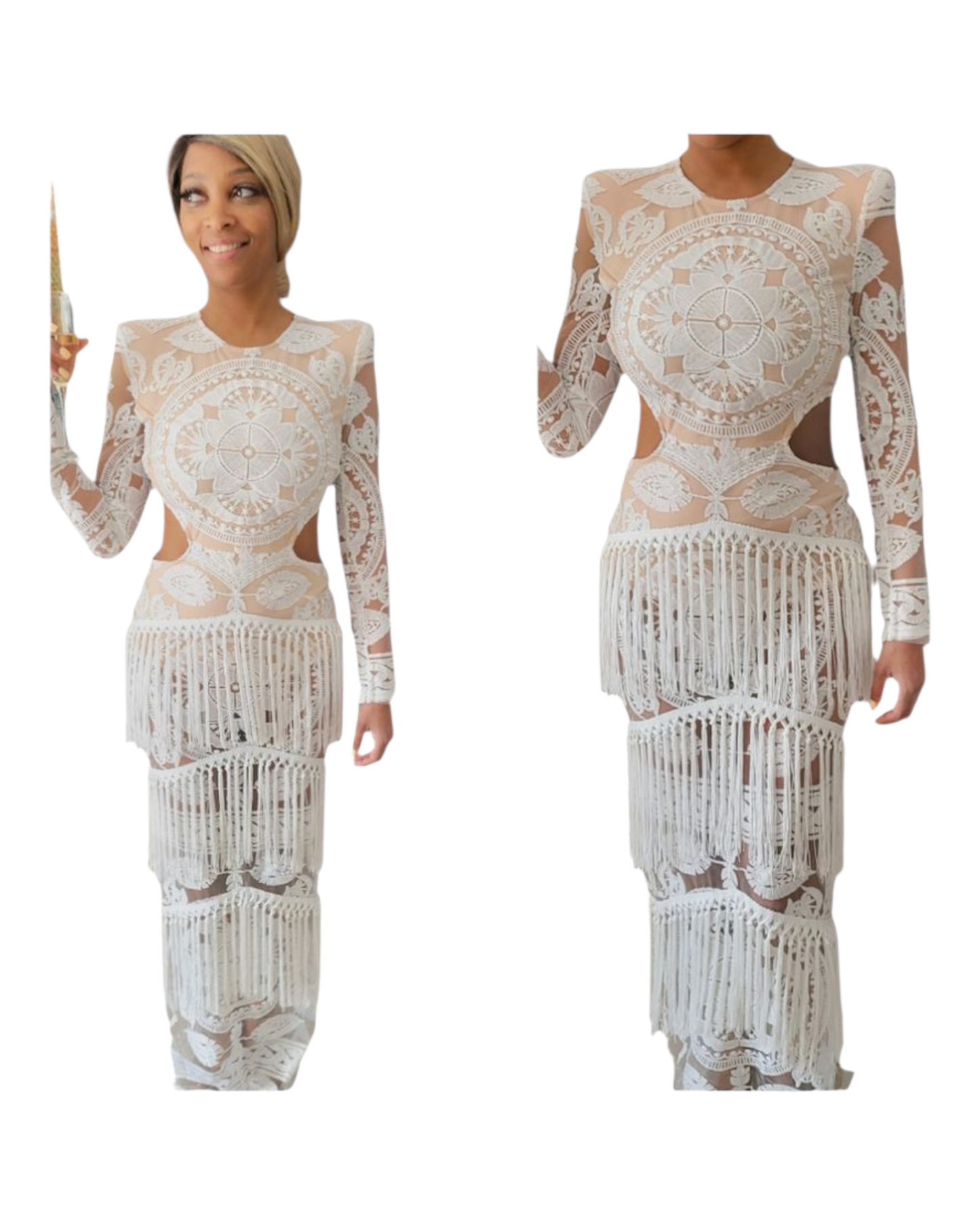 Diner in Blanc Fringe Dress