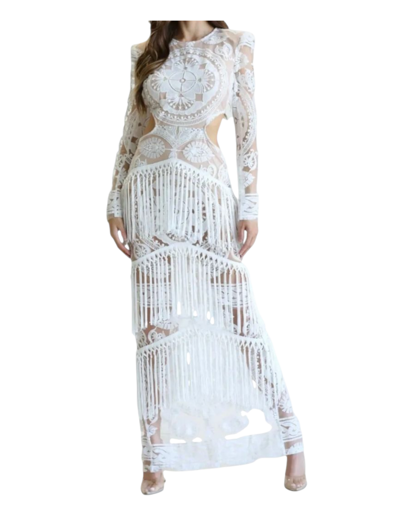 Diner in Blanc Fringe Dress
