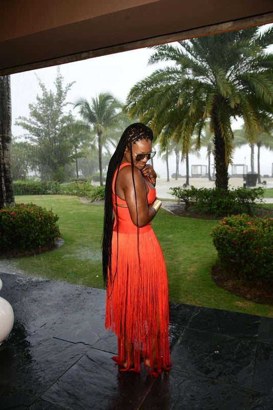 Orange Blossom Bandage Fringe Dress