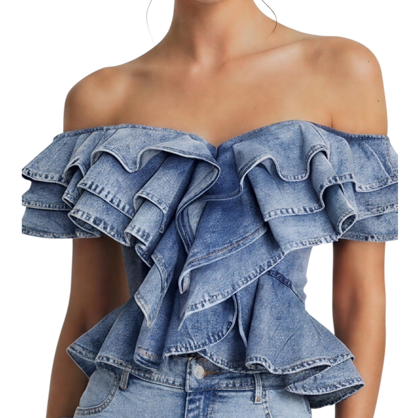 Denim Couture Ruffle Corset