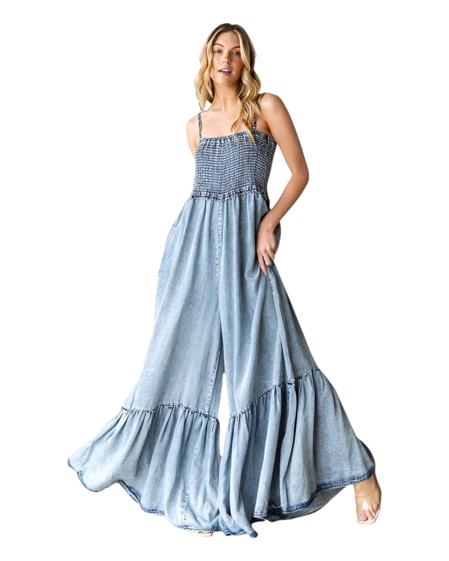 Denim Wide Leg Romper
