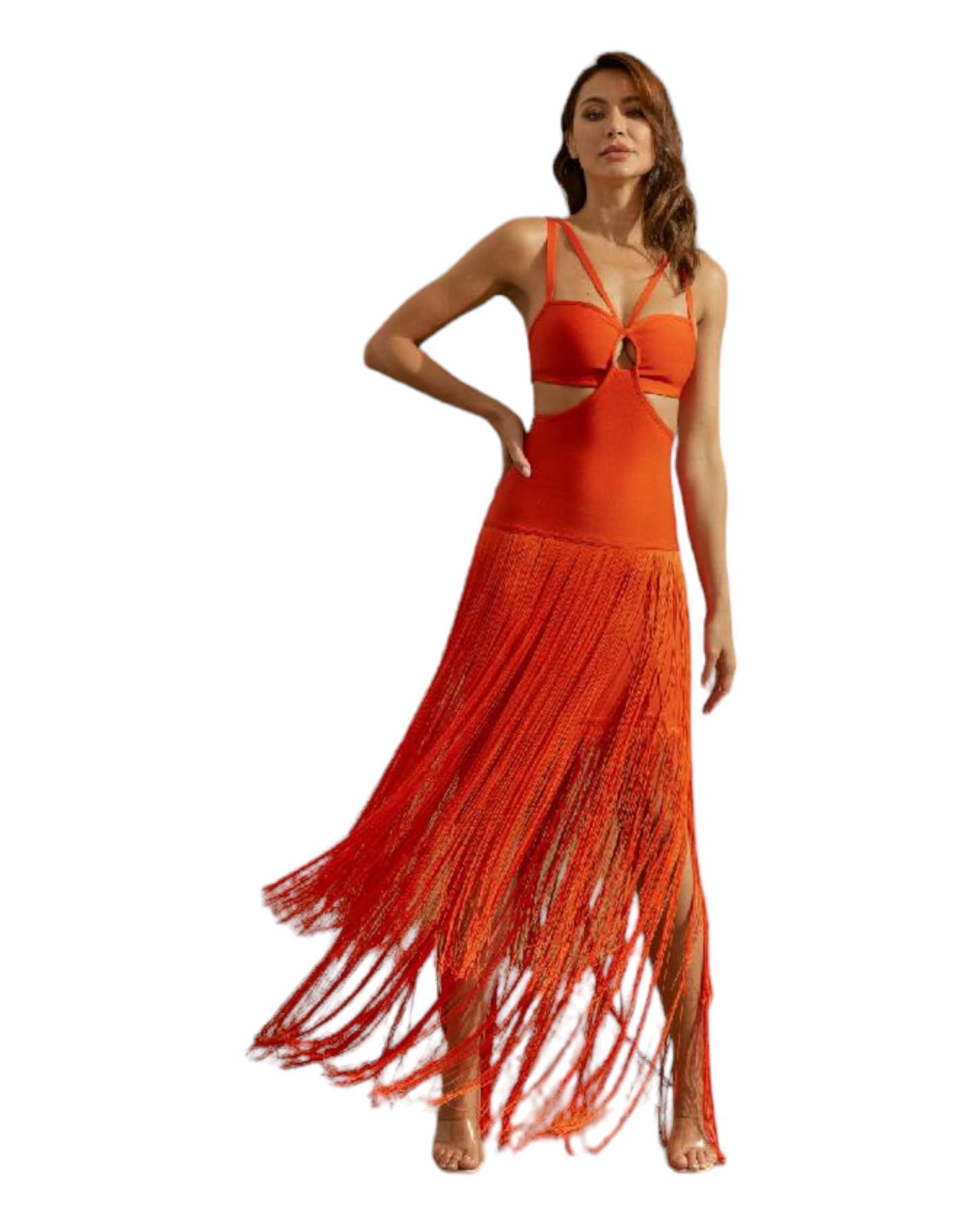 Orange Blossom Bandage Fringe Dress